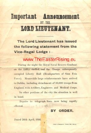 Importanat Announcement by the lordLieutenant Easter 1916