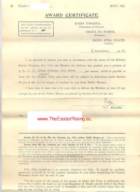 1934 Pension Award Certificate