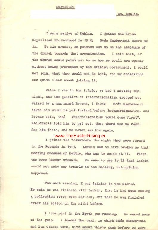 1934 Easter Risind & War of Independence Pension Application Notes 1
