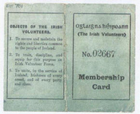 Irish Volunteers Membership Card 