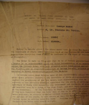 Frongoch Internment Notice Internment