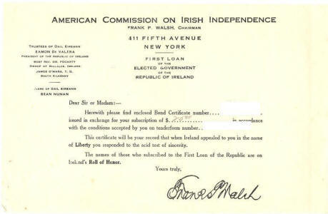 Twenty Five Dollar Republic Of Ireland Bond Application Letter Refund