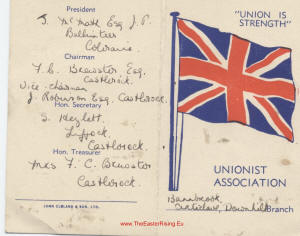 Unionist Association Membership Card 